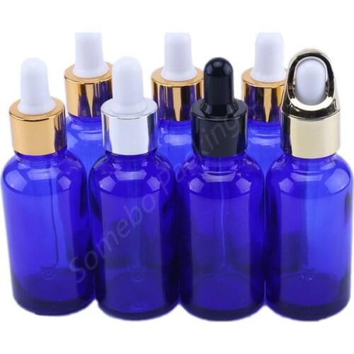 Promotional 30ml Cobalt Blue Glass Eye Dropper bottles with pipettes for essential oils lab chemicals empty cosmetic container