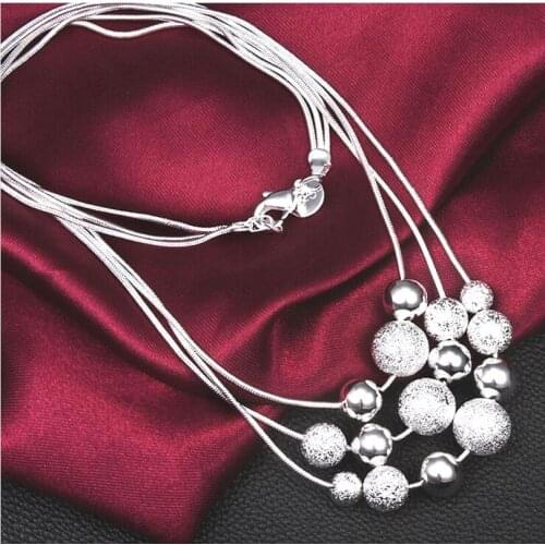 925 sterling silver jewelry three lines bead necklace statement fashion vitage pendant silver chain necklace factory price X07