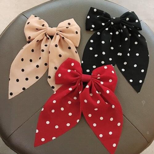 White Dot Hair Bow Hairpin Big Bow Clip Chiffon Print Barrettes for Women Girls Hair Accessories Knotted Bow Polka Dot Issuance