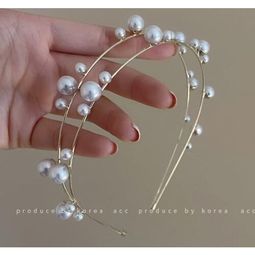 Pearl geometric headband Korean simple and individual design hair accessories fashionable and fresh forest temperament headwear