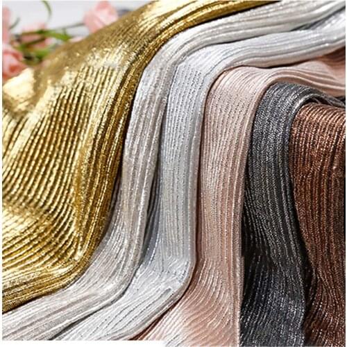 1Meter Cotton Knitted Bronzing Pleated Fabric Polyester Dyeing Bronzed Creasing Cloth DIY Sewing Dress Clothing Thin Tissu Skirt