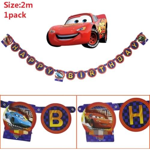 1 set Paper Happy Birthday Bunting Banner Gold Letter Hanging Garlands beautiful cars McQueen Flags Baby Shower Party Decoration