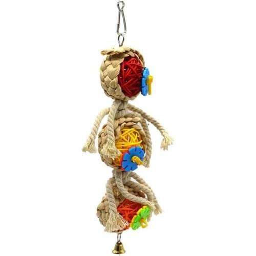 Dorakitten 1pc Parrot Chewing Toy Funny Rattan Cage Bite Toy Hanging Bell Toy Bird Chew Toy Pet Supplies Random Color