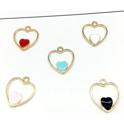10pcs DIY Fashion Charms Enamels Geometric Peach Heart Alloy Pendant Making Gift Hair Bracelet Necklace Jewelry Accessories