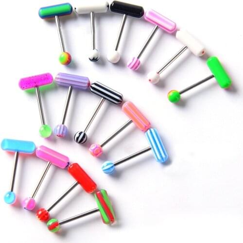 10PCS Punk Pill Tongue Piercing for Women Multicolor langue Tongue Rings Stainless Steel Nipple Ring Helix Piercing Body Jewelry