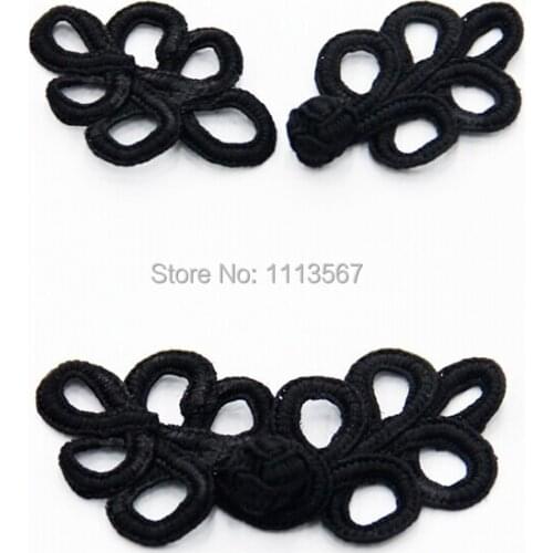 100set Craft Handmade Fabric Black Braided Hollow Leaf Button Sewing On Chinese Frog Closure Fastener Knot Button NK44