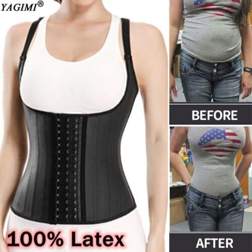 100% Latex Waist Trainer Sweat Vest Colombian Girdles Women Slimming Corset 25 Pcs of Steel Bones Shapewear Trimmer Sheath