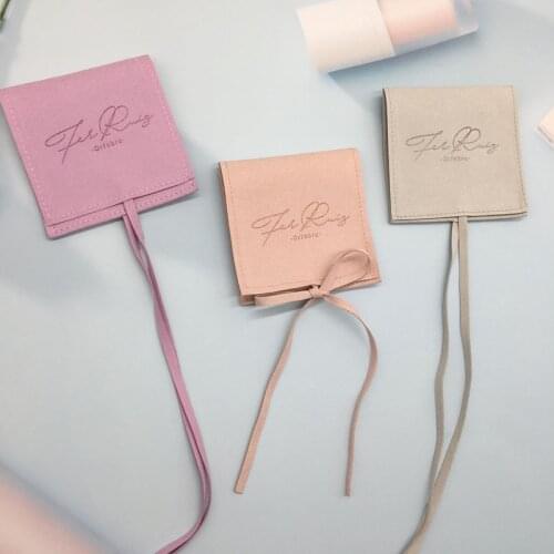 100pcs Custom embossing logo jewelry packaging pouches envelope bags with flap microfiber ring necklace jewellery storage bags