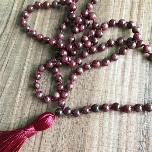 108 Mala Beads Necklaces Garnet Necklace Hand Knotted Prayer Meditation Necklaces Tassel Necklace Best Gift