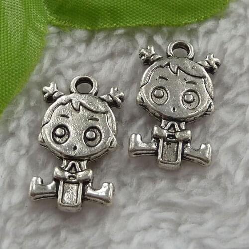 120 pieces antique silver girl charms 23x14mm #3039