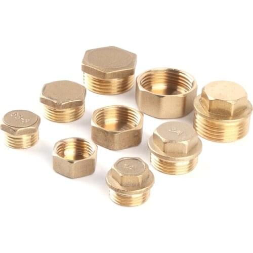 2pcs 1/2" 3/4” 1” Thread Brass Pipe Hex Head Brass End Cap Plug Plumbing Fitting Connector Adapter