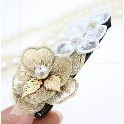 2PCS Handmade Embroidery Flower Hairpieces Metal Alligator Hair Clips for Wedding Bridal Hair Jewelry, Mothers Day Gift
