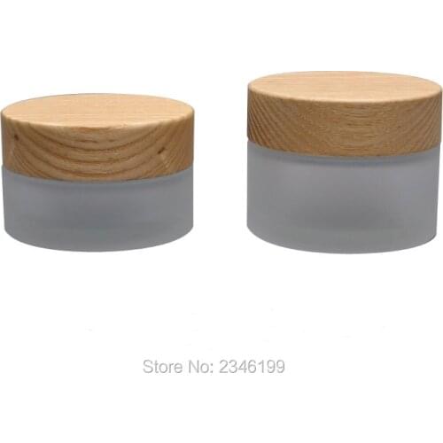 30g 30ML 50g 50ML Glass Cream Bottle with Handmade Wooden Cap, Frosted Glass Jar Cosmetic Cream Packaging Bottle, 10 Units/Lot