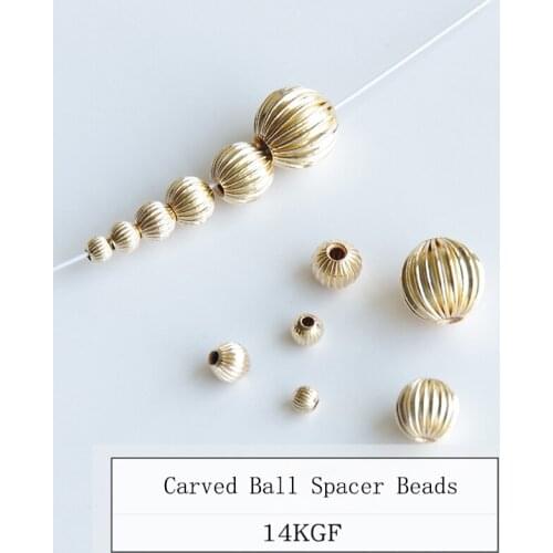 3-6mm 5pcs 14K Gold filled carved ball spacer beads sculpture round pumpkin Beads not fade for making jewelry accessories