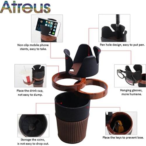 Atreus Car Organizer Generic Multifunctional Drink Cup Holder For Fiat VW Polo Golf MK4 4 5 Touran Bora Skoda Rapid Fabia Superb