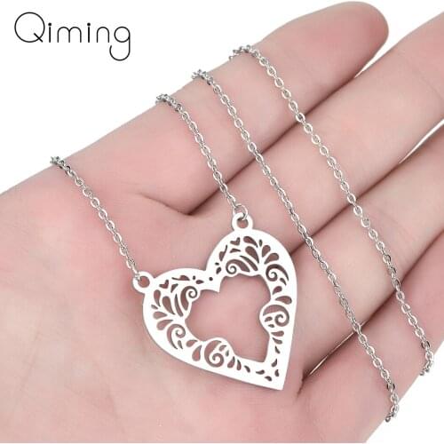 Hollow Love Heart Lace Statement Necklace Girls Women Silver Chain Link Promise Wedding Friendship Necklace Gift
