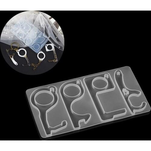 4styles Keyring Epoxy Resin Molds Key Ring Resin Epoxy Casting Keychain Silicone Mold DIY non-contact Press Elevator Door Opener