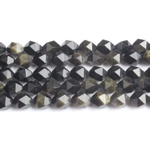 LanLi Gold Obsidian stones beads 4mm to 12mm natural stone beads loose bead for jewelry making strand 15 inches wholesale