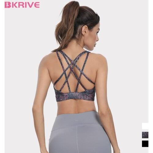 Strappy Sports Bra for Women Sexy Crisscross Back Medium Support Workout Yoga Padded Bra Tops with Removable Cups Sports Bra Top