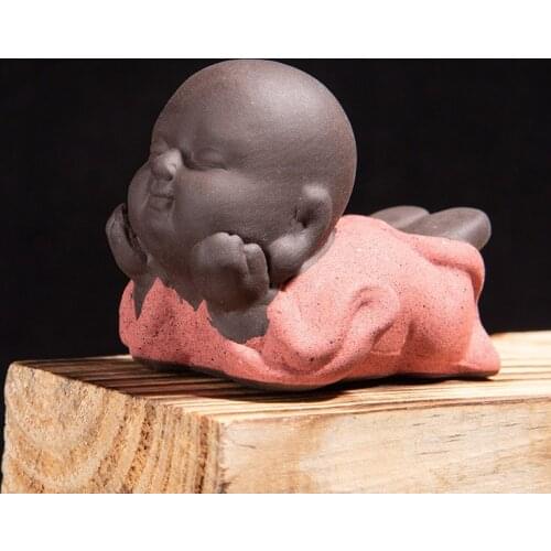 Tea Pet Ornament Tea Play Ceramic Lovely Buddha Statue Monk Tea Pets Tea Table Crafts Living Room Home Office Desk Decoration