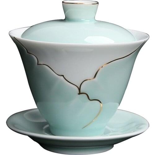 Hand Painted Gaiwan Tea Set,White Porcelain Tea Porcelain Pot Tureen Beautiful and Easy Kettle