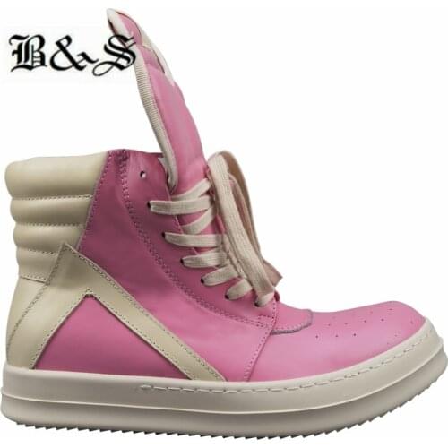 Black& Street Factory 21ss geobasket pink Leather High -Top Unisex Boots Trainer Sneakers Street Botas EU 34-47 Plus size Shoes