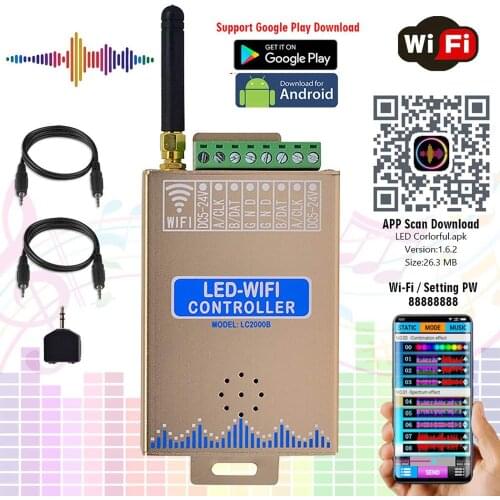 DC7.5-24V, Newest LED WiFi SPI Music Spectrum Android Controller, for DMX512, WS2812B,SK6812 RGB/RGBW, WS2813,WS2815 Addressable