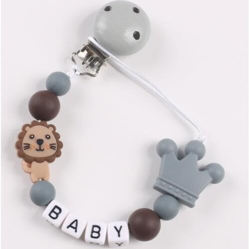 Nipple Holder Personalized Name Baby Pacifier Clip Chain Cute Lion Silicone Bead Dummy Clip Strap Infant Chew Teething Toy