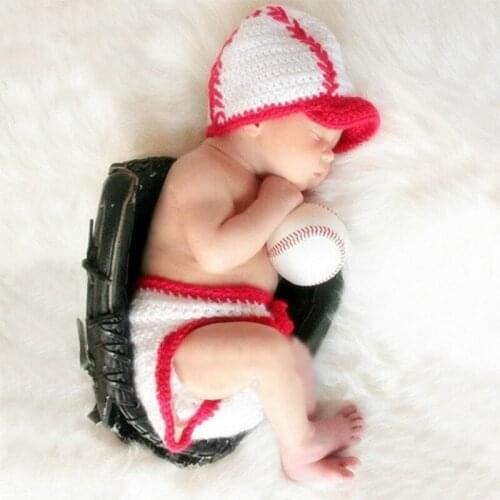 Newborn photography baby baseball costume baby photo props crochet hat outfits infant picture new born fotografia Christmas gift