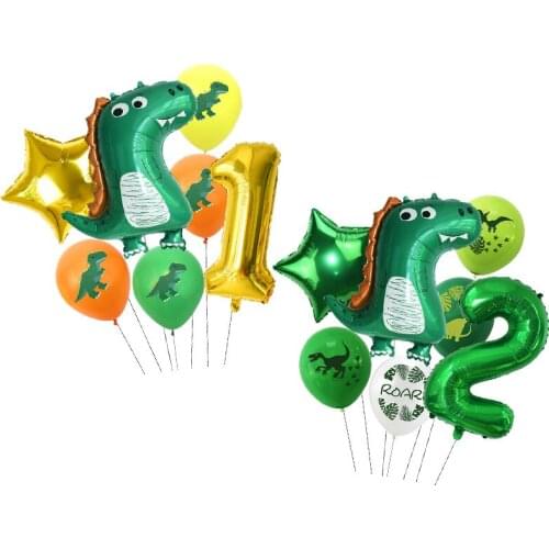 7pcs/lot Dinosaur Foil Balloons 32inch Green Number Balloons Dinosaur Party Dino Theme Birthday Jungle Party Decoration Globos