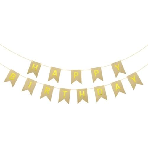 Для Дня Рождения Gold Happy Birthday Flag Bunting Birthday Party Bronzing Wall Hanging First Birthday Banner Baby Shower Supply