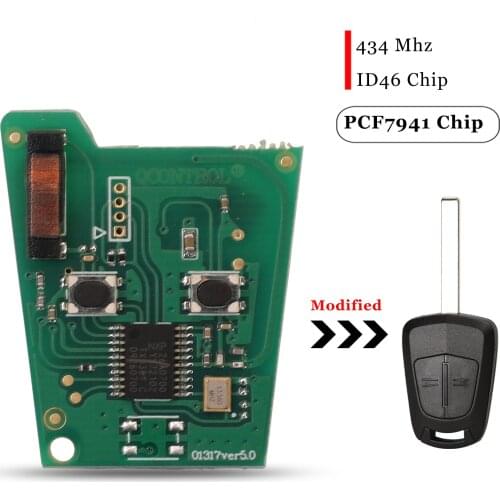 Jingyuqin 2 Buttons For Opel Vauxhall Corsa D 2007-2012 Astra H 2004-2009 Remote Car Key Fob 434Mhz ID46 PCF7941Chip