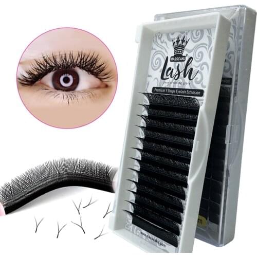 MASSCAKU Supplier Y Type Soft Natural False Eyelashes 100% Hand Made Y-shaped Brazilian Lashes 8-15mm Premade Volume Fans Cilios