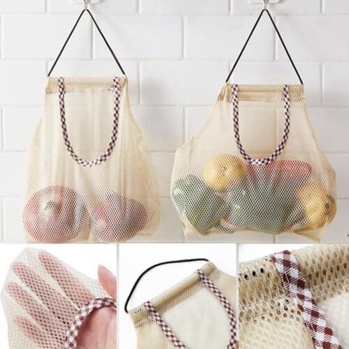 Reusable fruit and vegetable bag, washable mesh bag, agricultural product bag storage bag, wall-mounted kitchen storage bag
