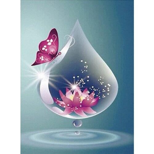 DIY All Inclusive Cross Stitch Diamond Painting Beautiful Water Drop Butterfly 5D Rhinestone Embroidery Decor JX385