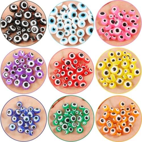 Wholesale 6/8/10mm Colorful Evil Eye Acrylic Beads Flat Round Loose Beads For Jewelry Making Diy Bracelet Earring Choker