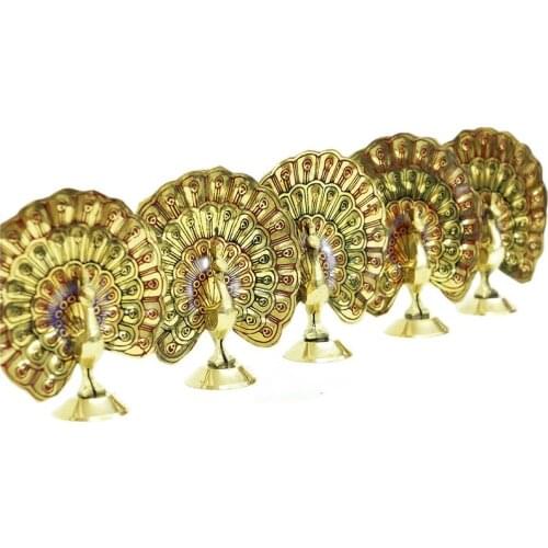 Trinket Peacock Set of 5 Embroidered Brass Miniature Gift Ornament High Quality Durable Material Decorative Exquisite Handmade