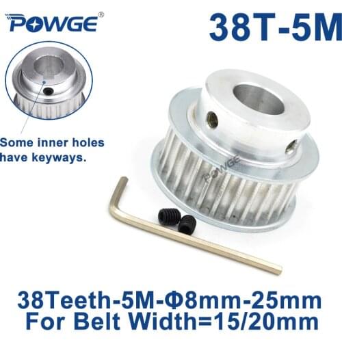 POWGE 38 Teeth 5M Synchronous Pulley keyway Bore 8/10/12/14/15/16/17/18/19/20mm for Width 15/20mm HTD5M Timing Belt 38T 38Teeth