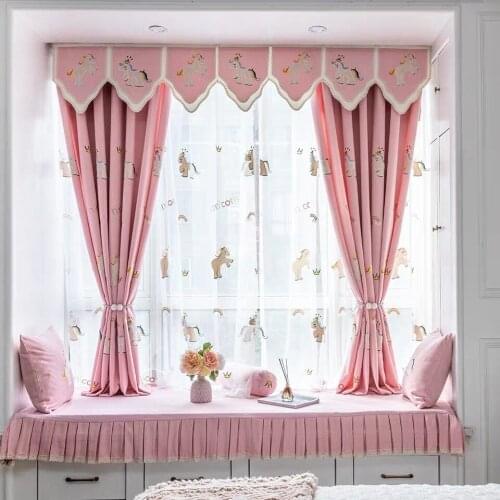 Curtains for Living Room Korean Style Princess Pink Girl Restaurant Embroidery Children Cartoon Wedding Room Dining Room Bedroom