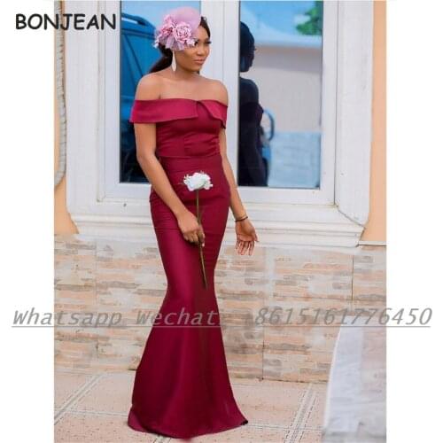 Navy Blue African Bridesmaid Dresses 2021 Mermaid Off-The- Shoulder Elastic Satin Bridesmaid Dress Plus Size for Women Wedding