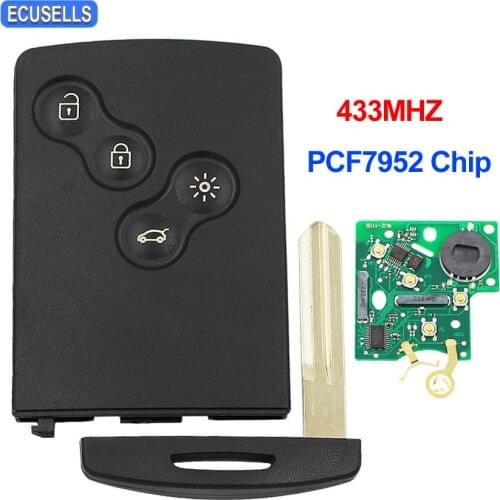 4 Button Complete Smart Remote Car Key 433Mhz with ID46 PCF7952 Chip For Renault Megane Scenic Laguna Koleos Clio 4 Uncut Blade