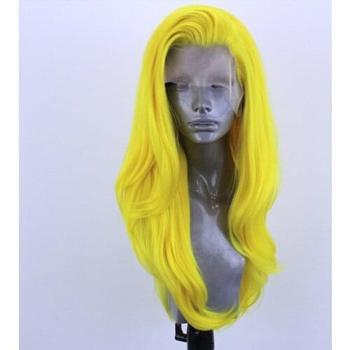 QUINLUX WIGS Long Yellow Natural Wave Wig Glueless Heat Resistant Fiber Hair Synthetic Lace Front Wigs for Women