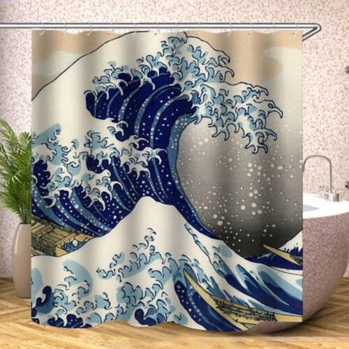 Japanese bath shower curtain fabric The Great Wave off Kanagawa Shower Curtain with Sea Wave Pattern Waterproof Bathroom Or Mat