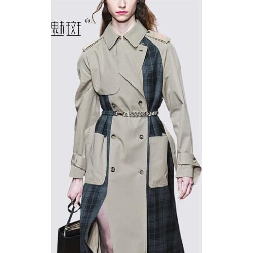 2021 windbreaker womens middle and long British autumn clothes new temperament coat contrast color fashion splicing coat