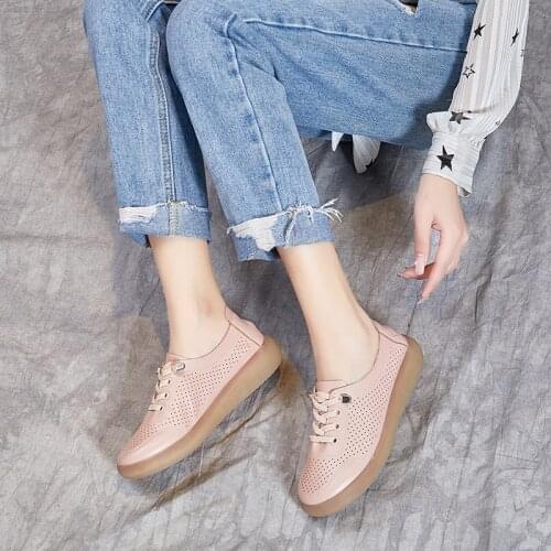 AARDIMI Wedges Sports Shoes for Women Soft Bottom Genuine Leather Flats Ladies Hollow Out Sneakers Female Casual Sweet Footwear