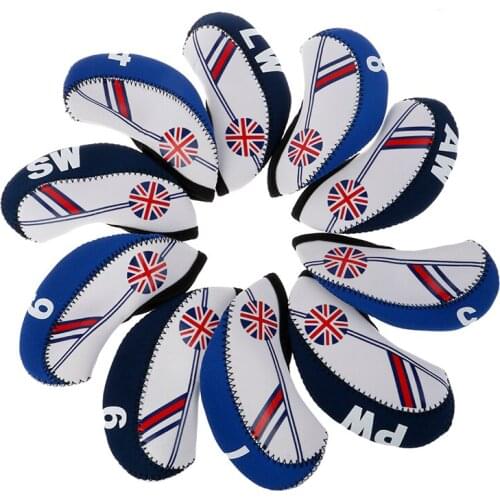 10Pcs/set Waterproof Golf Club Iron Head Cover Neoprene National Flag Headcover Golf Club Head