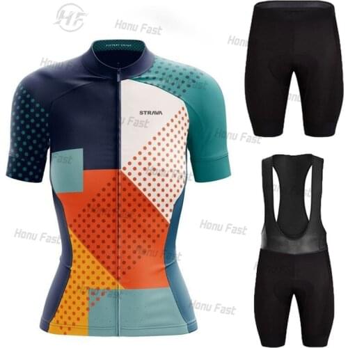 2021 STRAVA Summer Women Cycling Clothing Cycling Jersey Set Short sleeve MTB Bicycle Mountain Bike Clothe Maillot Ropa Ciclismo