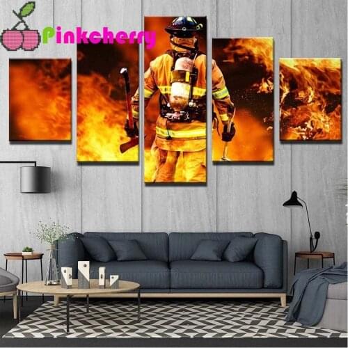 5 Panel Diy Diamond Painting" Fireman Hero Fire Fighting"Pattern Mosaic Resin Drill embroidery For Home Art,Multi Panel k241