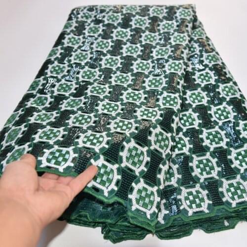 5yards/pc) High quality green African hand cut organza lace fabric with detailed sequins embroidery for party dress OP84