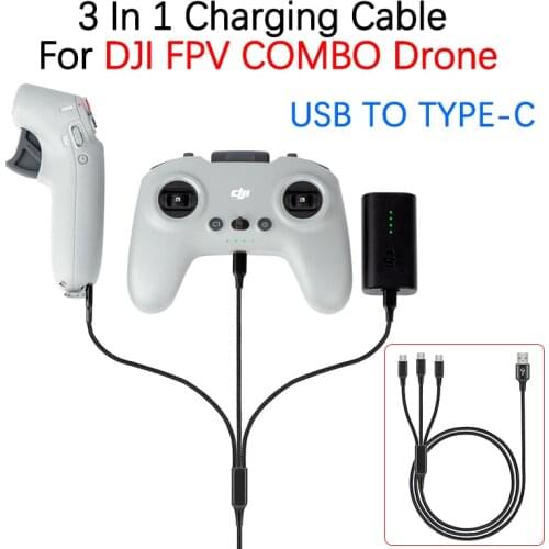 For DJI FPV COMBO Drone Remote Control Flying Glasses Battery Motion Controller 3 In 1 Charge Cable USB To Type-c Line Accessory